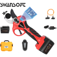 SWANSOFT Akku-betriebene elektrische Astschere (Modell 8616) – Schnittkapazität 36 mm, bürstenloser Motor, inklusive 4-Ah- und 2,6-Ah-Akkus sowie Verbindungskabel; für Garten- und