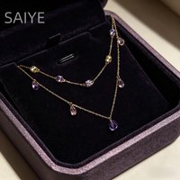 Dainty Multicolor Gemstone Drop Necklace for Women Gold Plated Layered Clavicle Chain Sparkling Zircon Pendant Jewelry Gift