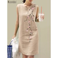 2024 ZANZEA Women Floral Embroidery Dress Summer Vintage Sleeveless Solid Cotton Party Vestido Sarafans Bohemian Beach Sundress