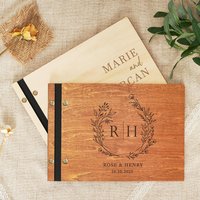 Personalized Wooden Wedding Guest Book Custom Name Photo Album Wedding Keepsake Engagement Anniversary Couple Signing Gift