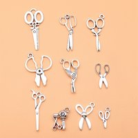 10pcs Antique Silver Color Scissors Charms Collection For DIY Jewelry Making, 10 Styles, 1 of Each