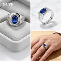 Men's 925 Sterling Silver Ring, Oval Cut Gemstone Ring, Adjustable Luxury Cubic Zirconia Ring, Hip Hop Statement Jewelry Gift