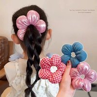 Cute Flower Shape Girl Hair Ropes Fashion Plaid Rubber Bands Head Ponytail Headwear Kids Hair Accessories Baby Headdress