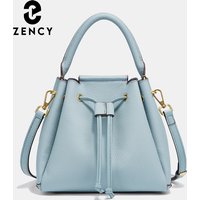 Zency Women's Genuine Leather Top-Handle Bag Simple Fashion Bucket Bags Luxury Brand Shoulder Handbag Small Crossbody for Female