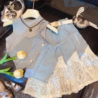 Girls' Summer Clothing Korean Version Denim Skirt 2025 New Style Children's Stylish Half Skirt Fashionable Three Piece Set