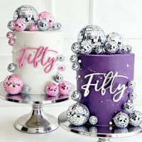 20pcs Disco Ball Cupcake Toppers with Stick 2/3/4/5cm Shiny Pink Silver Disco Cake Decorations for Birthday Disco Party Decor