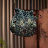 Silk Material Retro Handbags Embroidery Design Storage Function Drawstring Purse Drawstring Closure Embroidery Silk Bags