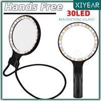 Hands Free Magnifying Glass With 30LED Lights Portable 2 In 1 Handheld Neck Wear Magnifier For Reading Sewing And Handicrafting