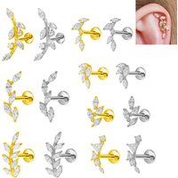Leaf Helix Piercing Jewelry Forward Helix CZ Earring 100% 316L Stainlesss Steel Internally Threaded Tragus Stud