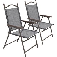 Set of Two Folding Garden Chairs, with Fabric Mesh Seats - Grey