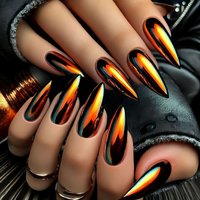 Medium long fake nails Holographic Plated metallic brown golden aurora colors waterdrop ballet shaped full cover press on nails