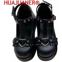 2026 Sweet Heart Buckle Wedges Mary Janes Women Pink T-Strap Chunky Platform Lolita Shoes Woman Punk Gothic Cosplay Plus Size 43