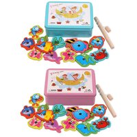 Montessori Wooden Magnetic Fishing Game Magnet Fish Catching Puzzle Educational Toys For Children Motor Skill Training Toy