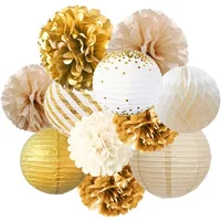 11Pcs/Set Gilded Rose Gold Round Lantern Honeycomb Ball Folding Lantern Birthday Bachelor Party Wedding Holiday Decorations