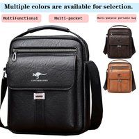 Men Multifunctional Leather Shoulder Bag Multi Pocket Crossbody Messenger Bag Business Travel Handbag with Top Handle Black