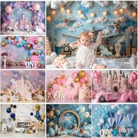 Newborn Baby 1st Birthday Photography Backdrop Balloons Tent Bear Cake Smash Kids Birthday Party Baby Portrait Background Props