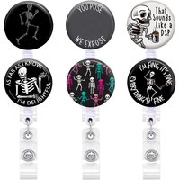 Skeleton Coffee Rose Retractable Badge Reel ID Lanyard Name Tag Card Badge Holder Radiology Nurse Doctor ID Name Card Holder