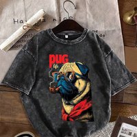 Pug Life T-Shirt – Cool Dog with Glasses & Pipe Vintage Graphic Tee Graphic T Shirts Women Clothing Y2k Top Goth T Shirt