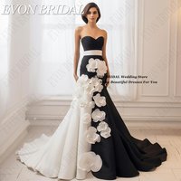 EVON BRIDAL Black And White Flowers Strapless Celebrity Dresses Contrast Color Mermaid 2024 Formal Evening Gown Sweep Train