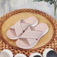 New European And American 2025 Flying Light Sports Md Casual Women's Sandals Solid Color Comfortable Large Size Flat Sandals