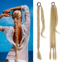 34" Extra Long Ponytail With Hair Tie Synthetic Braid Ponytail Extension Natural Black Hair Straight Fake Hair DIY Braided