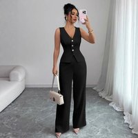 Sleeveless Solid Color Button-down Single-breasted Vest Suit Vest Wide-leg Trousers 2-piece Office And Commuting Versatile Suit
