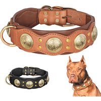 Real Leather Dog Collar Genuine Leather Dog Collars Spiked Studded Big Dog Collar Necklace Adjustable For Medium Large Dogs Pug