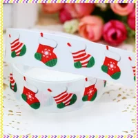 DHK 7/8'' 5yards christmas socks printed grosgrain ribbon headwear hair bow diy party decoration OEM Wholesale 22mm C768