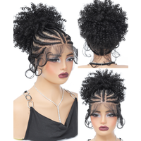 Synthetic Braided Wig with Buns Full Lace Cornrow Braids Wig for Black Women Frontal Braiding Wigs with Ponytail 10 inches
