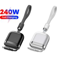 240W Portable Retractable Dual Type C Cable USB C to Type C Fast Charging Data Cord for Travel Car Phone Tablet Laptop