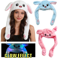 Cute Plush Bunny Hat With Moving Ears Glowing Rabbit Ear Airbag Cap Ear Popping Design Pressing Paws Prop Headwear For Party
