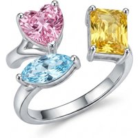 Dopamine Colorful Open Ring for Women Pink Heart Yellow Blue Zircon Adjustable Finger Ring Trendy Daily Party Jewelry Gift