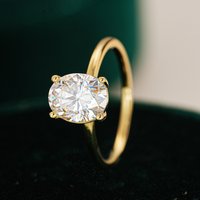 Lumira Oval Real 18K Gold Ring Light Luxury Four-Prong 1ct/2ct Moissanite Diamond Ring for Women Anniversary Gift GRA Certified