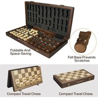 Magnetic wooden chess set39.3cm/15.47inch with 2 additional queens, folding portable travel board, suitable for tournament