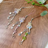 【SSummer10】Cute Jellyfish Four-Leaf Clover Phone Charm-Trendy Mobile Chain Lanyard Bag Decoration Pendant Card Book Keychain【SS】
