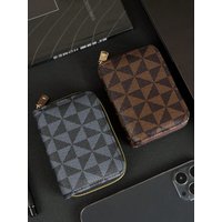 Stylish Checkered Pattern Card Holder - Vintage Zipper Small Wallet - Portable Lightweight Card Case for Men and Women