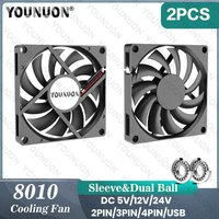 2 Pieces 80mm 5V USB Fan 80cm 80x80x10mm 5V 12V 24V Cooling Cooler Fan Dual Ball Bearing&Sleeve Bearing 8010 Computer Case Fan