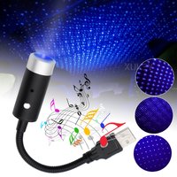 Blue USB Star Night Atmosphere Light Projector Auto Rotating Music Control Adjustable Romantic Decor Car Bedroom Party Ceiling