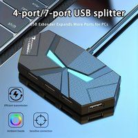 USB Hub with Gradient Lighting: 4/7 Ports, High-Speed Data, Type-C, USB-Powered