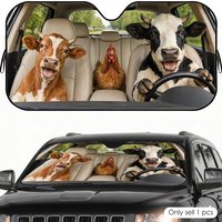 Funny Cow and Chicken Sun Visor Car Windshield Sunshade UV Protection Reflective Foldable Heat Insulation Cover