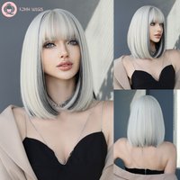 7JHHWIGS Droite Courte Bob Perruque Courte Blonde Bob Perruque Droite Blonde Platine Bob Perruque avec Frange pour Les Femmes Quotidien Cosplay Party