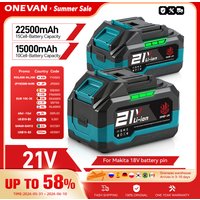 ONEVAN 21V Lithium Battery 928VF 29900mAh 588VF 22900mAh Capacity Indicator Rechargeable Power Tool For Makita 18V Battery Pin