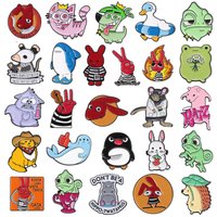 Cartoon Animal Collection Enamel Pins Comedy Animation Characters Penguin Frog Rabbit Cat Metal Brooch Lapel Badge Jewelry Gifts