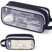 Black Mesh Pencil Case Transparent Pens Pouch Cute Simple Aesthetic Bag Organizer Office School Supplies for Student Stationary