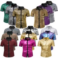2025 Summer New Fashion Shiny Color Blocking Shirt for Men,Multicolor Short-sleeved Gold Plated Mens Shirts Camisa De Hombre