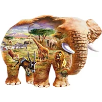 Unique Shape Wooden Puzzle African Elephants Puzzle Toys 3D Wood DIY Crafts Shaped Christmas Gift Wooden Jigsaw Puzzle Gifts