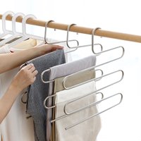 2PCS S-shaped Pants Hangers Multi-layer Stainless Steel Clothes Hanger Non-slip Jeans Storage Rack Space-Saving Cloth Organizer