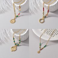 Bohemia Colorful Natural Stone Beaded Necklaces Vintage Sun Eye Stainless Steel Women Necklaces Summer Jewelry