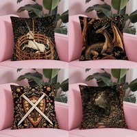 Vintage Medieval Unicorn Art Pillow Case Anti-dustmite Pillowcase Invisible zipper silky short plush Sofa cushion cover