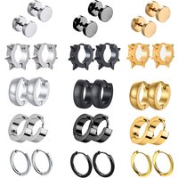 1 Pairs Multi Types Unisex Black Gold Color Stainless Steel Earring For Women Men Punk Gothic Piercing Fake Earrings Jewelry